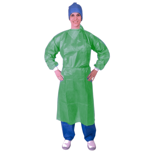 Blouse de soins et protection 35g/m² PLP enduit PE à liens poignets jersey vert foncé taille unique 130cm Paredes photo du produit front L
