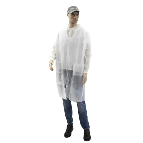 Blouse de travail PLP 25g/m² 4 pressions 2 poches extérieures col chemise élastiques poignets blanc taille XXL Paredes photo du produit front L