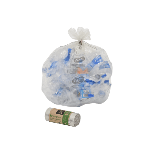 Sacs poubelle Flexigreen NFE 50L transparent 22µ lien classique photo du produit front L