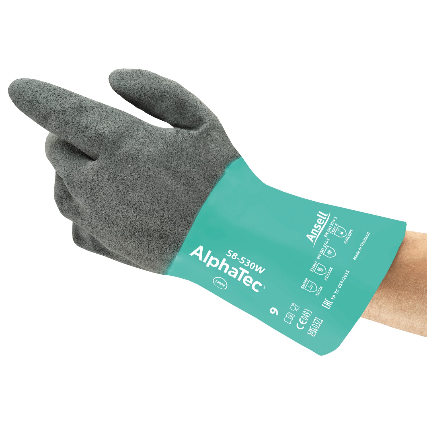 Gants de protection chimique Ansell AlphaTec® 58-530W taille 7 photo du produit Back View ZOOM
