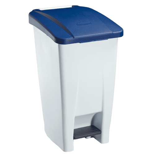 Poubelle mobile plastique à pédale 60L blanc/bleu Rossignol photo du produit front L