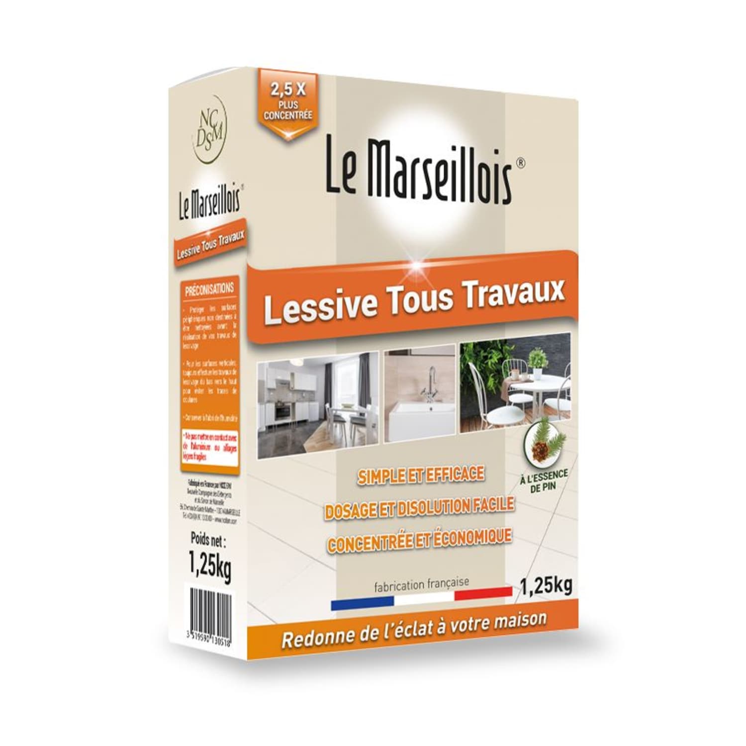 Le Marseillois lessive tous travaux à la résine de pin boîte de 1,25kg photo du produit