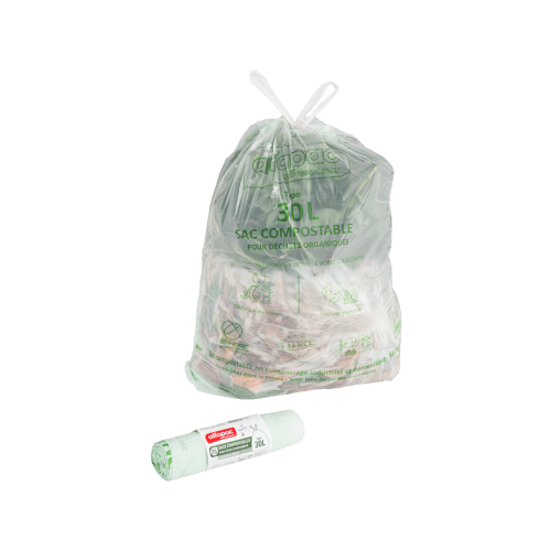 Sacs poubelle 30L vert 18µ lien coulissant Alfapac photo du produit front L