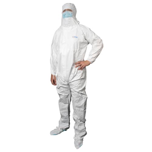 Combinaison de protection Cleanguard Indutex stérile à cagoule et surbottes blanc taille M photo du produit front L