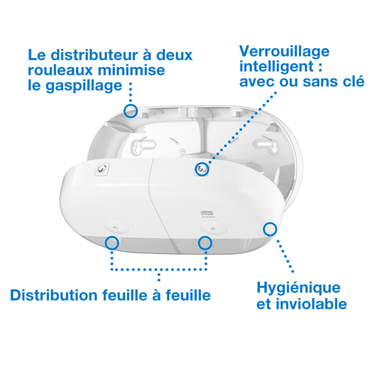 Distributeur De Papier Toilette Rouleaux Mini Géant Smartone à Dévidage Central Blanc Tork - PAREDES