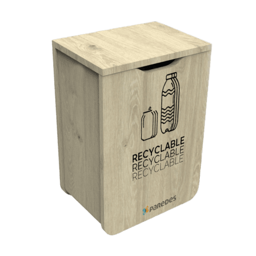 Poubelle tri sélectif Distribel pour déchets recyclables bois siglé Paredes 110L photo du produit front L