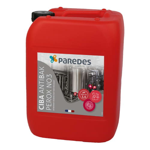 Détartrant désinfectant non moussant Paredes CIBA ANTIBAK PEROX NO3 bidon de 22kg photo du produit front L