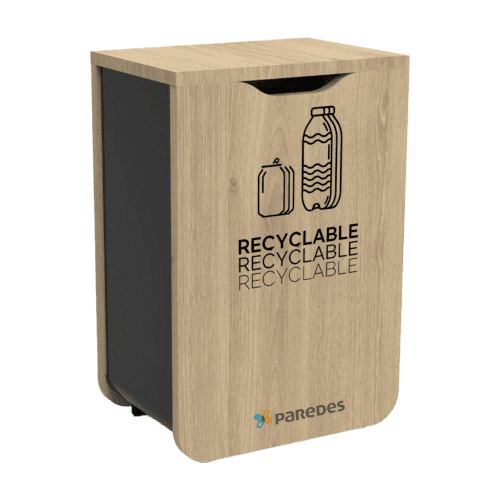 Poubelle tri sélectif Distribel pour déchets recyclables bois/métal l siglé Paredes 110L photo du produit front L