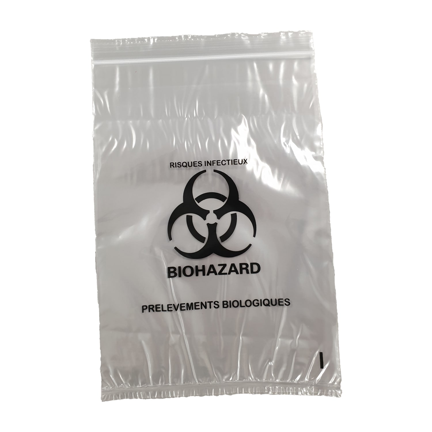 Sac plastique kangourou 155 x 200mm transparent impression Biohazard 50µm photo du produit