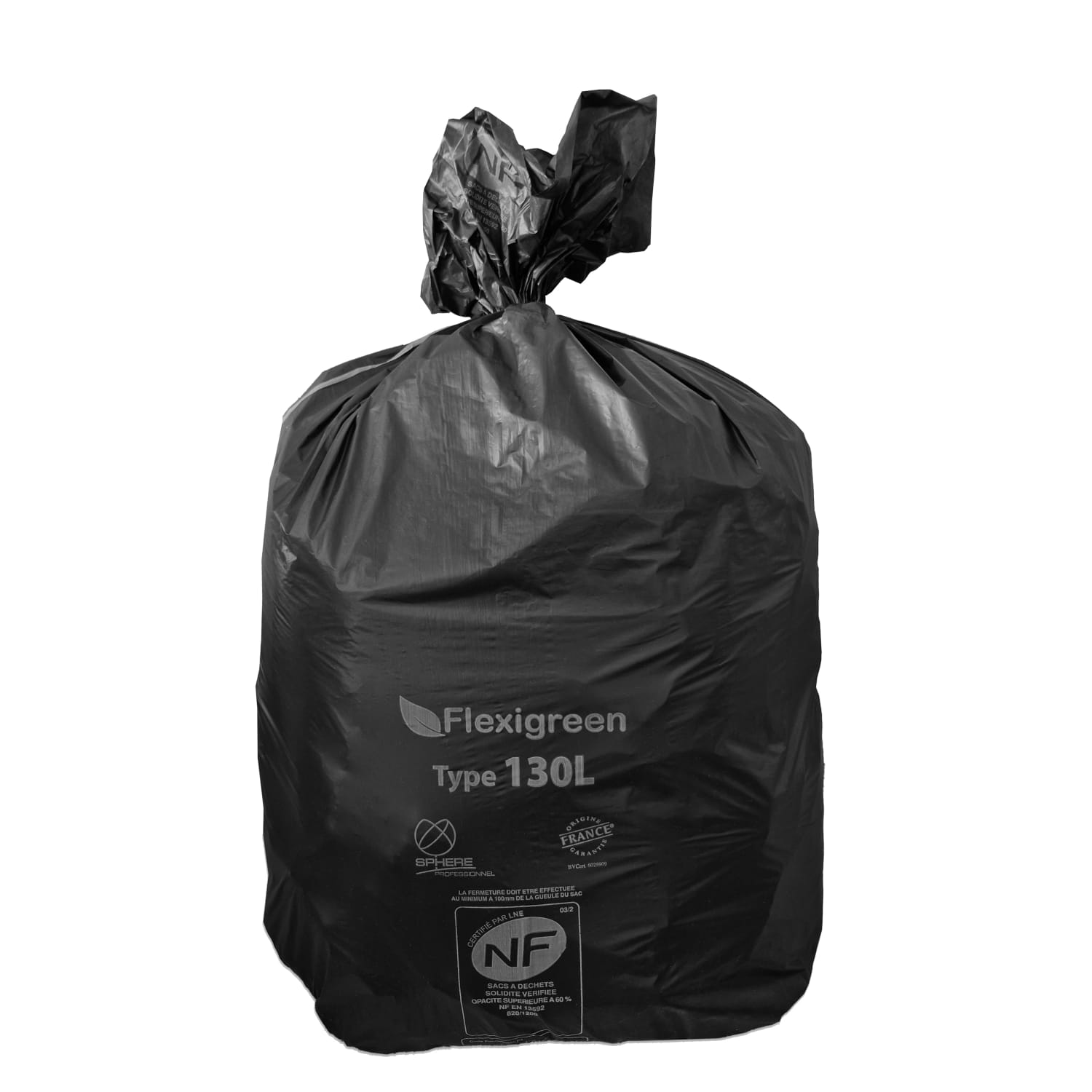 Sacs poubelle NFE 130L noir 34µ lien classique Flexigreen photo du produit