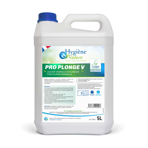 Liquide vaisselle plonge manuelle Ecolabel Hygiène et Nature Pro Plonge V bidon de 5L photo du produit front L