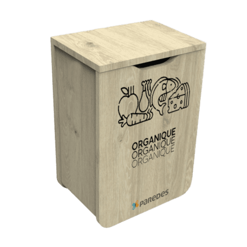 Poubelle tri sélectif pour déchets organiques bois siglé Paredes 110L Distribel photo du produit front L