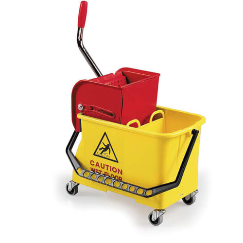 Seau bi-bac Filmop PLP 2 x 8L jaune avec presse à plat et roues photo du produit front L