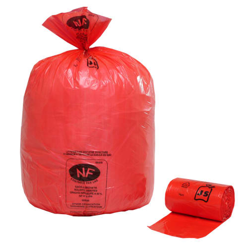 Sac plastique PE BD 110L rouge 36µm NF photo du produit