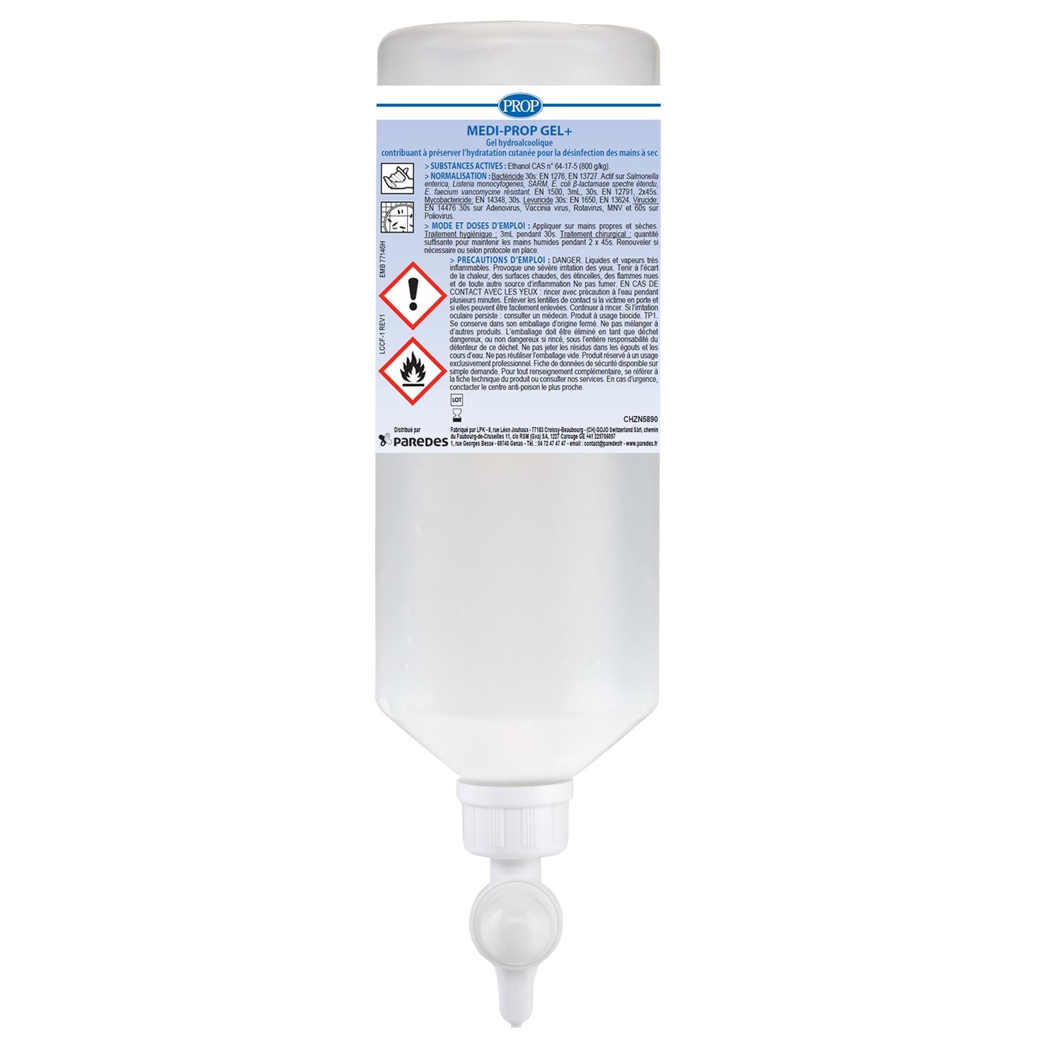 Gel hydroalcoolique PROP Medi-PROP Gel+ flacon airless de 1000ml photo du produit