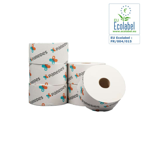 Papier toilette rouleau géant Jumbo blanc 2 plis 207m prédécoupé 10,1 x 25 cm certifié Ecolabel photo du produit front L