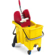 Seau bi-bac Filmop PLP 2 x 8L jaune avec presse à plat, roues et support porte-produits photo du produit