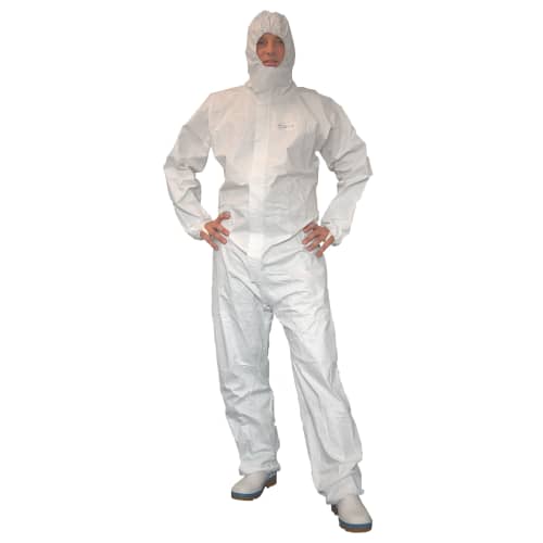 Combinaison de protection Sprayguard type 4-B cagoule élastiquée double passe-pouces élastiques poignets taille chevilles blanc taille XL photo du produit front L