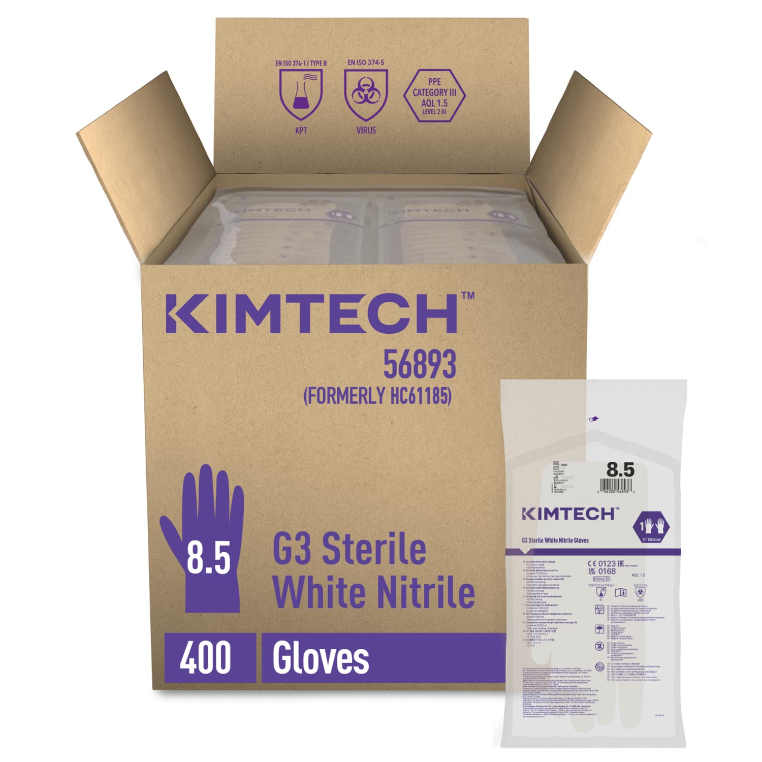 Gant de protection chimique stérile Kimtech Pure G3 White blanc non poudré 30cm taille 8,5 photo du produit