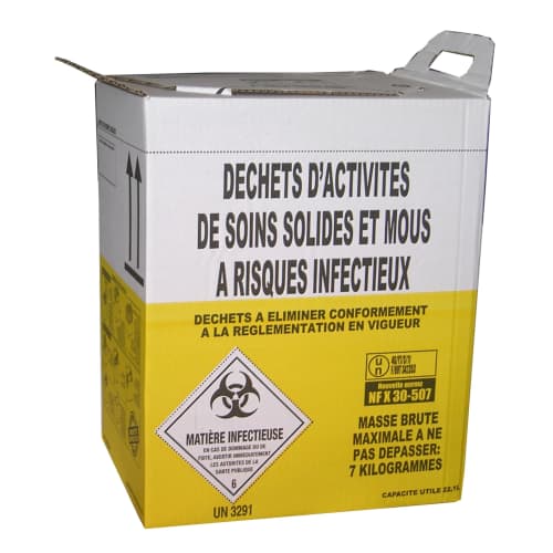 Carton hospitalier DASRI 25L bas lien cranté NF X photo du produit front L