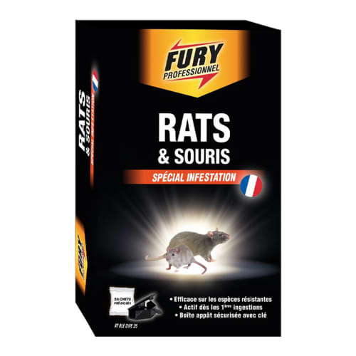 Rodenticide Fury Rats & Souris avec boite d'appât et 7 doses de 20g photo du produit front L