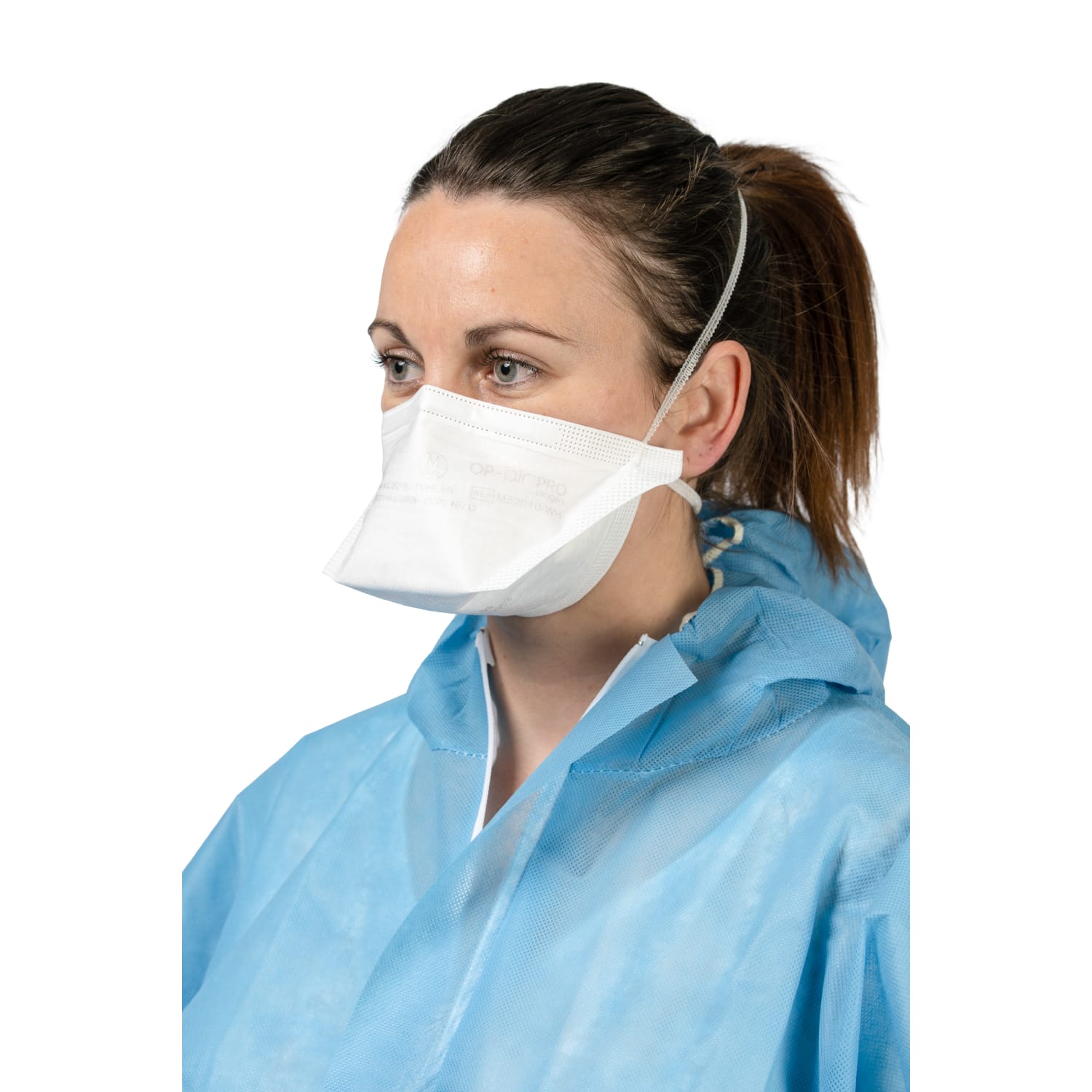 Masque médical et de protection Op-Air Pro OXYGEN FFP2 NR D type IIR blanc en sachet individuel photo du produit Back View ZOOM