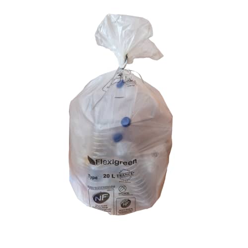 Sacs poubelle 20L flexigreen NFE  blanc 18µ lien classique Jet'sac photo du produit front L