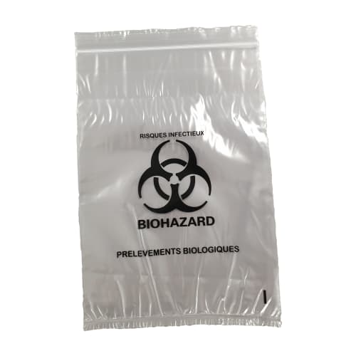 Sac plastique kangourou 155 x 200mm transparent impression Biohazard 50µm photo du produit front L