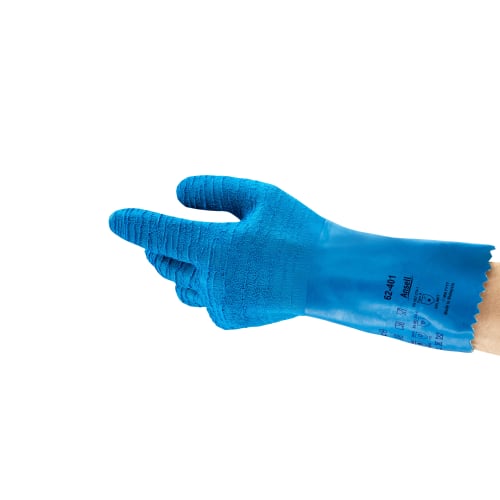 Gant de protection chimique latex Ansell AlphaTec 62-401 bleu support coton 32cm taille 9 photo du produit front L