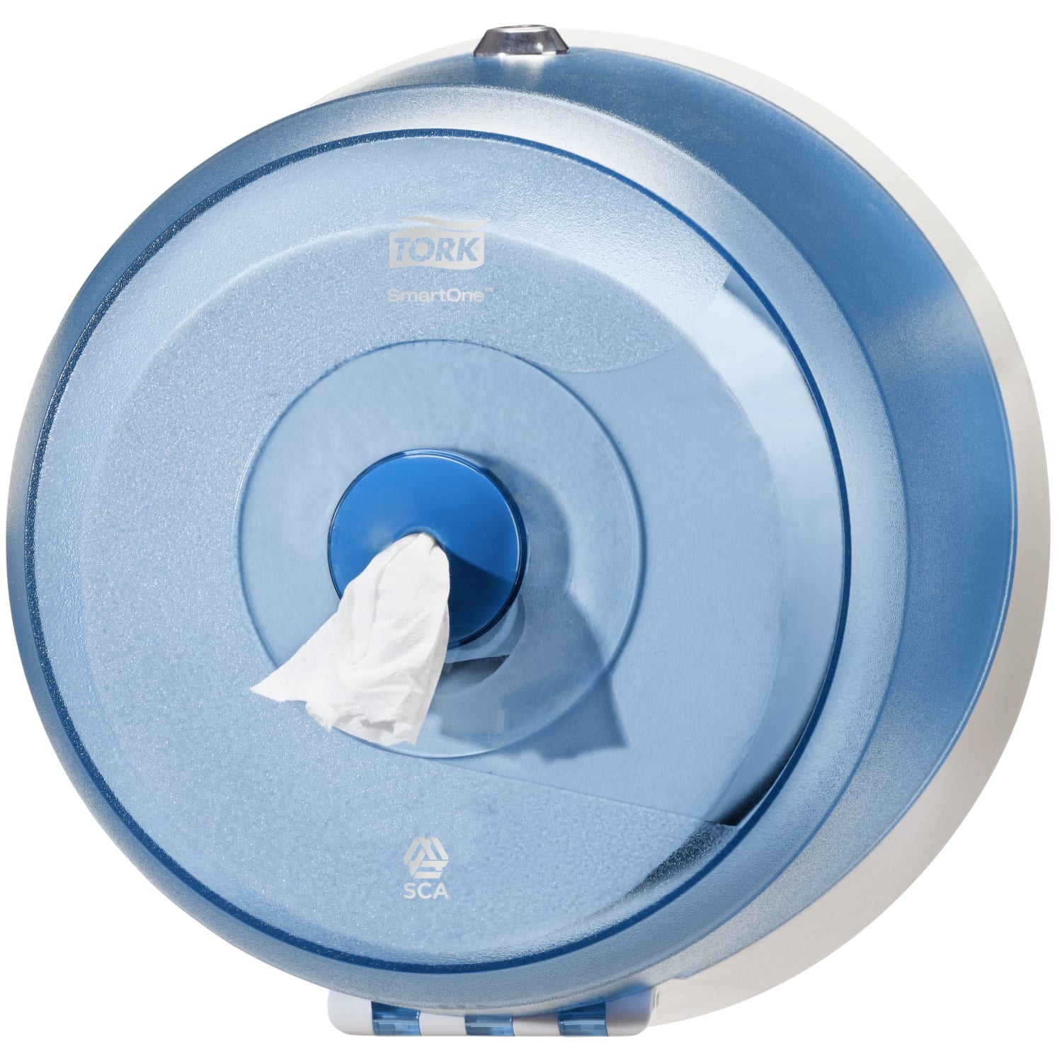 Distributeur de papier toilette rouleaux mini géant Smartone à dévidage central bleu photo du produit