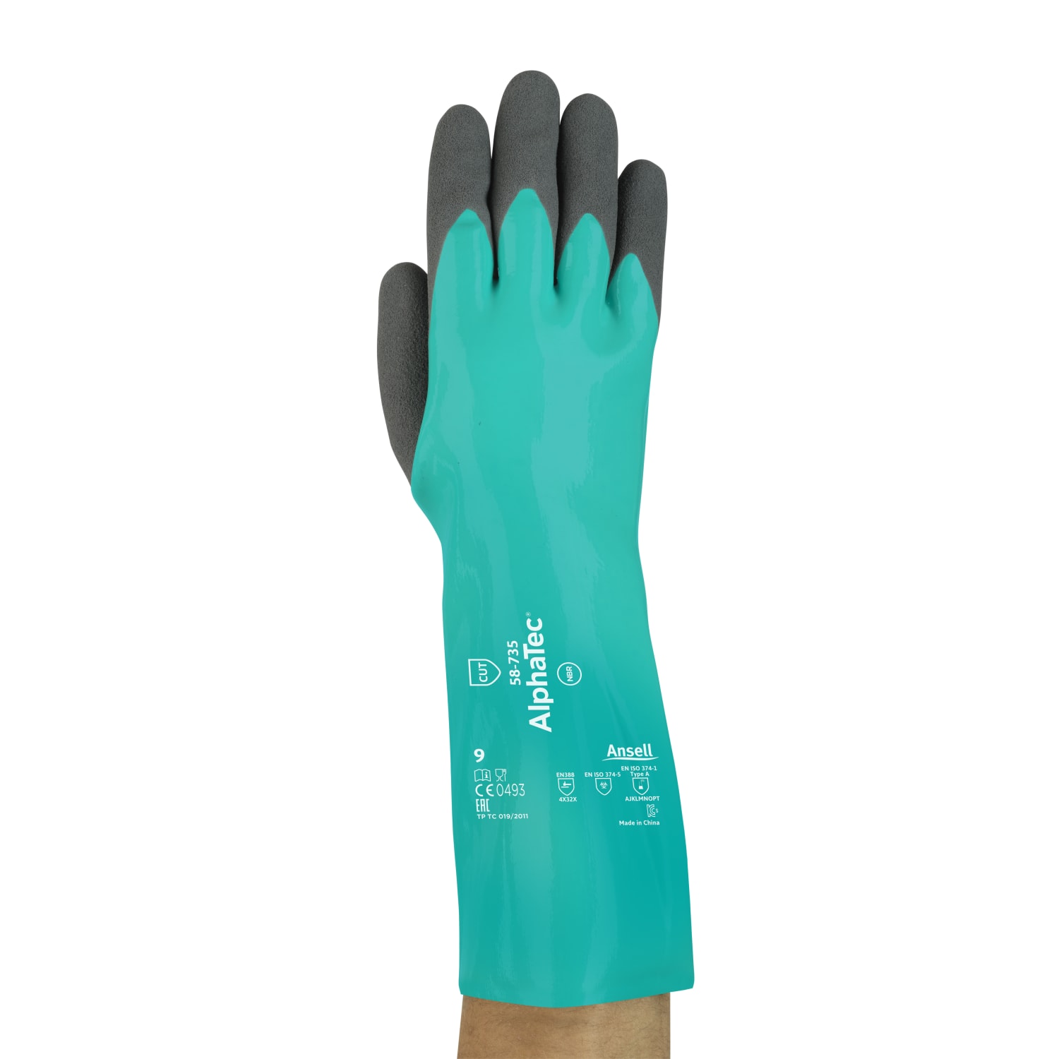 Gant de protection chimique nitrile Ansell AlphaTec 58-735 support anti-coupure vert taille 6 photo du produit Back View ZOOM