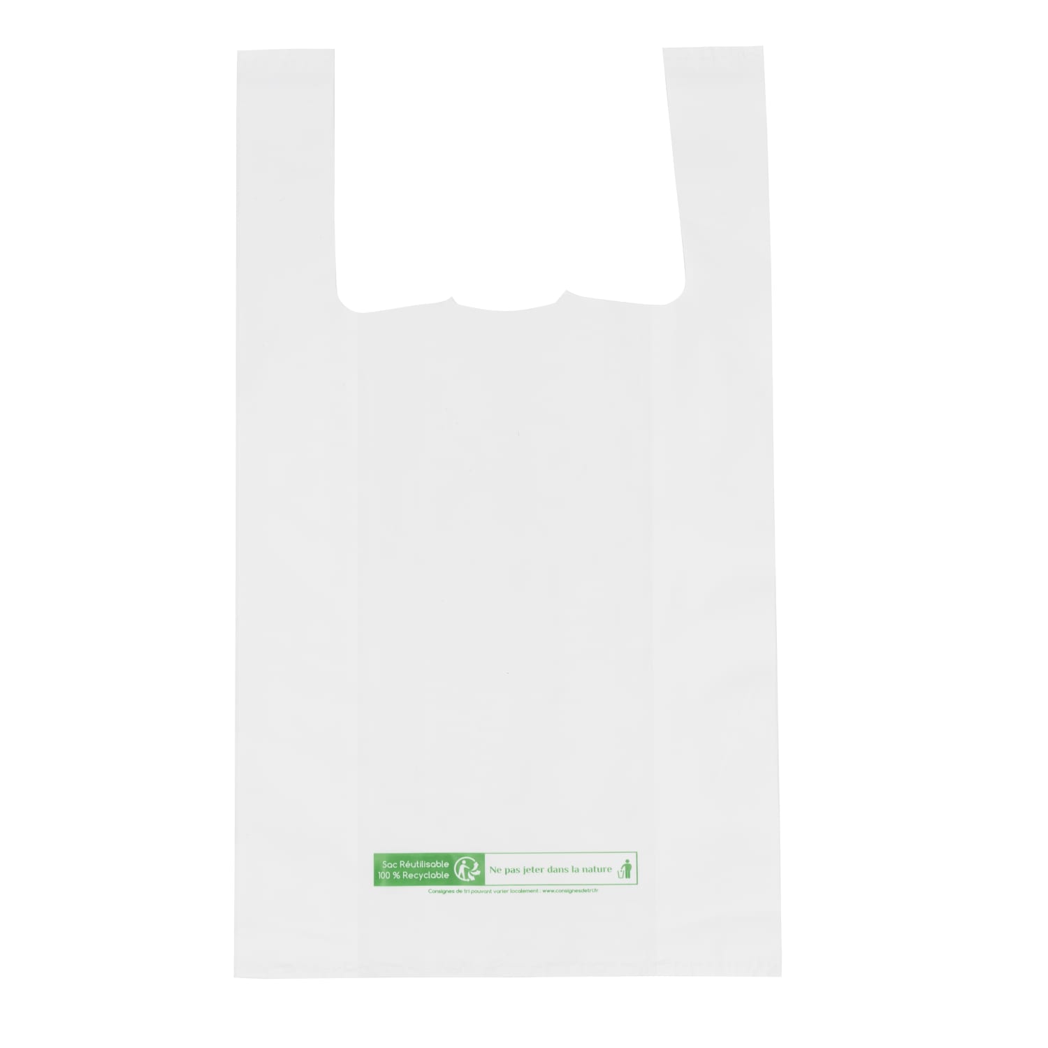 Sac plastique PE BD 260 x 450 mm blanc 50µm avec bretelles - PAREDES