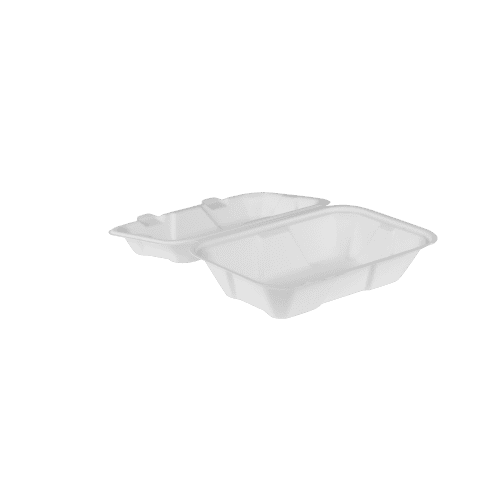 Boîte biodégradable en fibres végétales Aluplast à couvercle charnière 23x15 cm blanc photo du produit front L