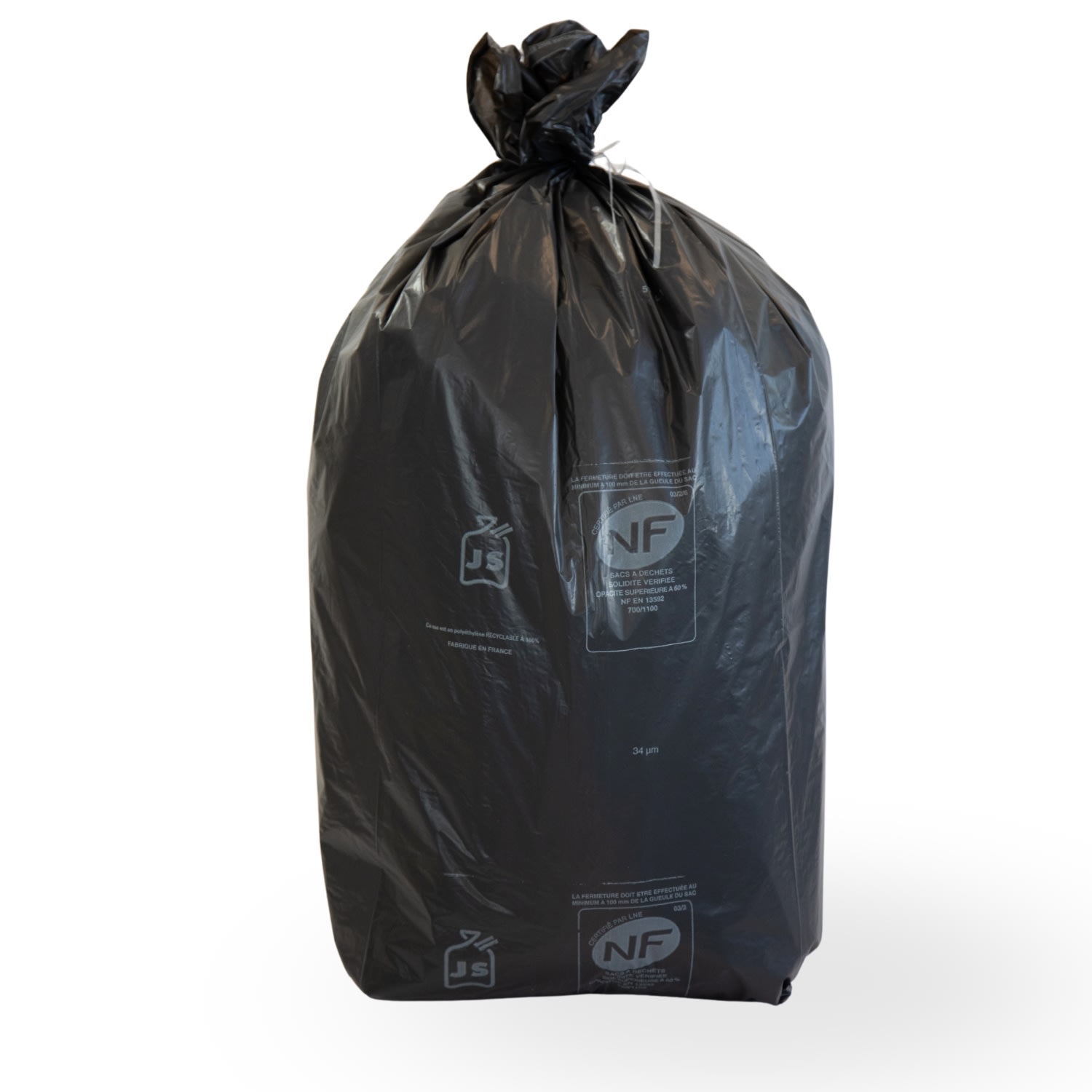 Sac plastique PE BD 110L noir 34µm NF Jet'Sac photo du produit