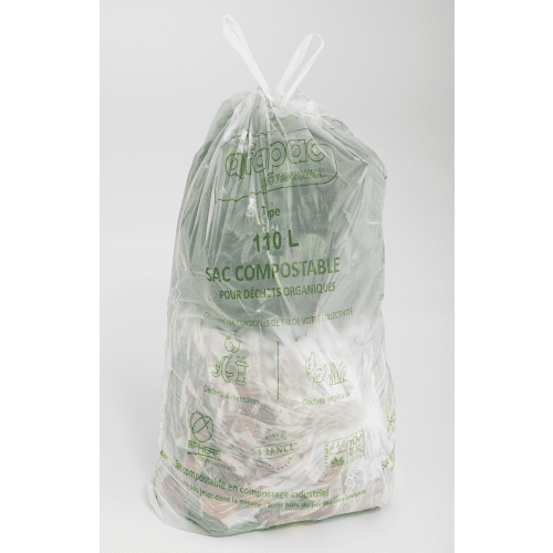 Sac 110 L transparent 30µ à liens coulissants compostable photo du produit front L