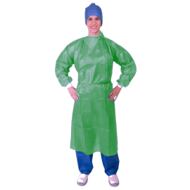 Blouse de soins et protection 35g/m² PLP enduit PE à liens poignets jersey vert foncé taille unique 130cm Paredes