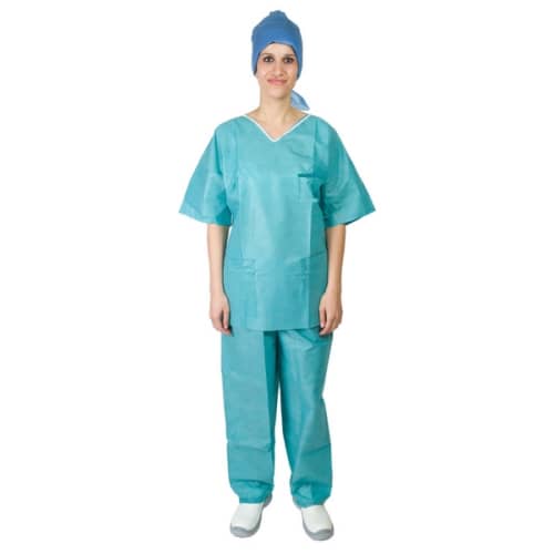 Pyjama SMS 35g/m² antistatique tunique 3 poches pantalon à liens vert taille XS PROP photo du produit front L