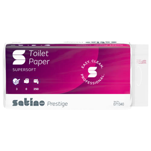 Papier toilette petit rouleau 3 plis WEPA 250 feuilles blanc 9,4 x 11 cm Ecolabel Satino Prestige by photo du produit front L