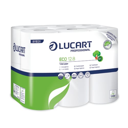 Papier toilette petit rouleau 200 feuilles Lucart blanc 9,1 x 10 cm Ecolabel photo du produit front L