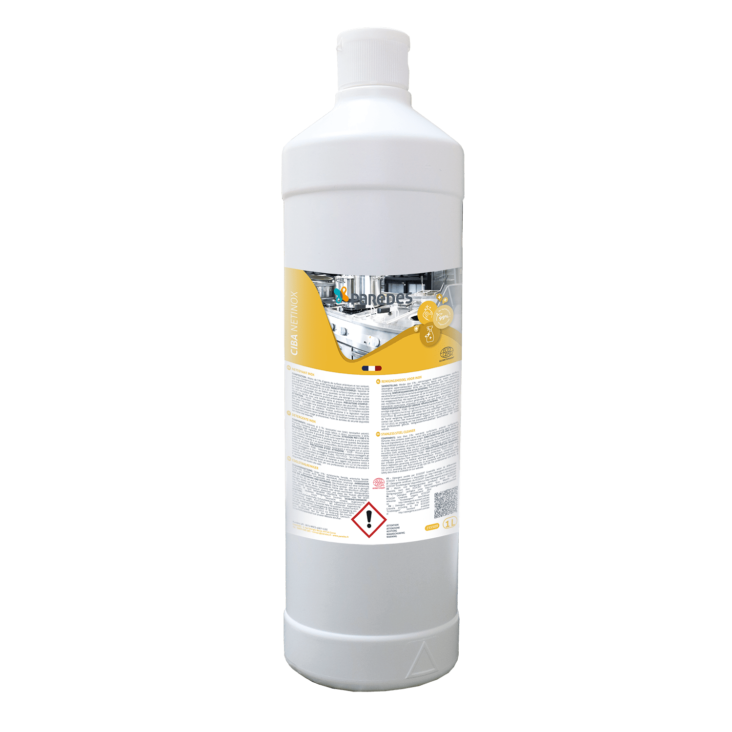 Nettoyant raviveur inox Ecocert Paredes Ciba Netinox flacon de 1L photo du produit