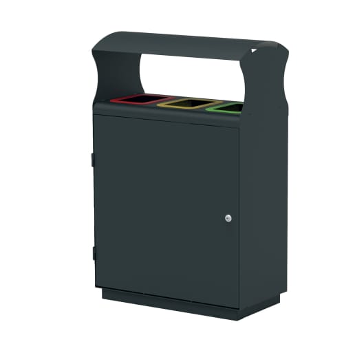 Poubelle tri sélectif 3 flux acier Amsterdam sans cadre 3 x 40L gris manganèse Medial photo du produit front L