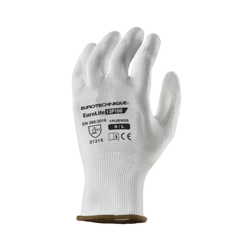Gant manipulation fine Coverguard polyester blanc enduction PU blanc paume et bouts de doigts taille 7 photo du produit front L
