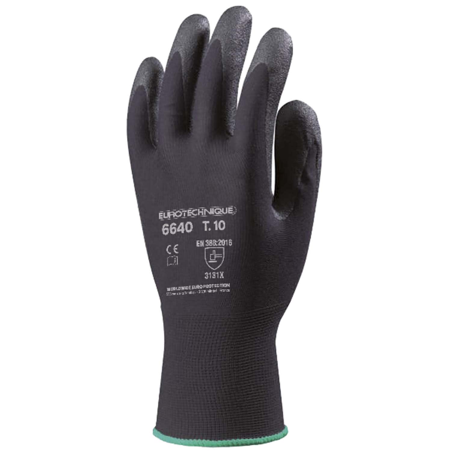 Gant manipulation fine Hydropellent polyester enduction mousse de PVC noir taille 9 photo du produit