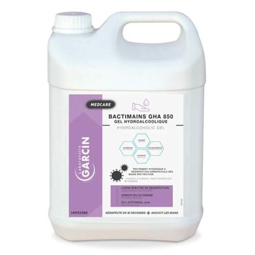 Gel hydroalcoolique Laboratoire Garcin Bactimains GHA 850 bidon de 5L photo du produit front L