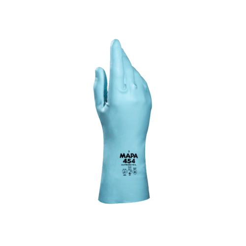 Gant de protection chimique UltraNitril 454 (ex Optimo 454) latex turquoise flocké coton hypoallergénique 31cm taille 6/6,5 Mapa Professional photo du produit front L