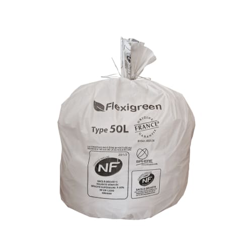 Sacs poubelle 50L flexigreen NFE  blanc 16µ lien classique Jet'sac photo du produit front L