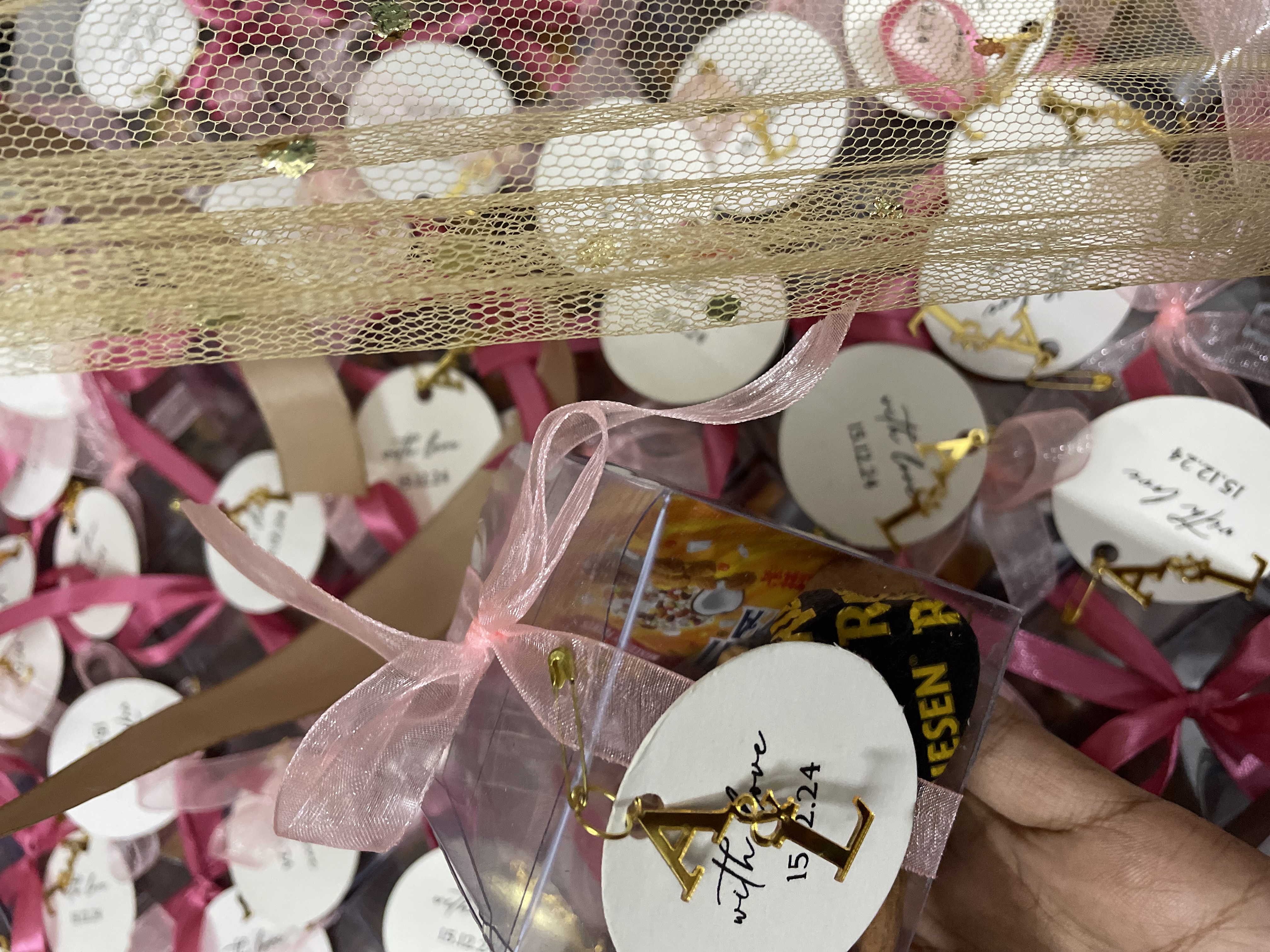 Pink Organza Monogram Bid Box