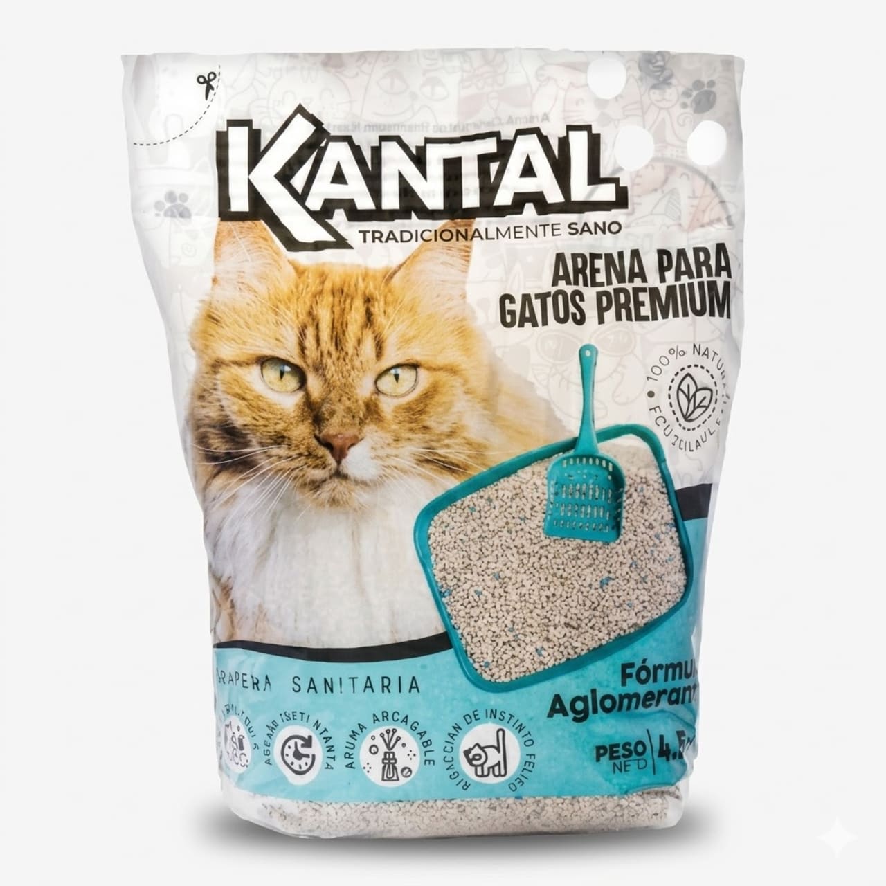 Kantal Arena Sanitaria Premium para Gatos Sin Aroma - Control de Polvo 4.5 kg