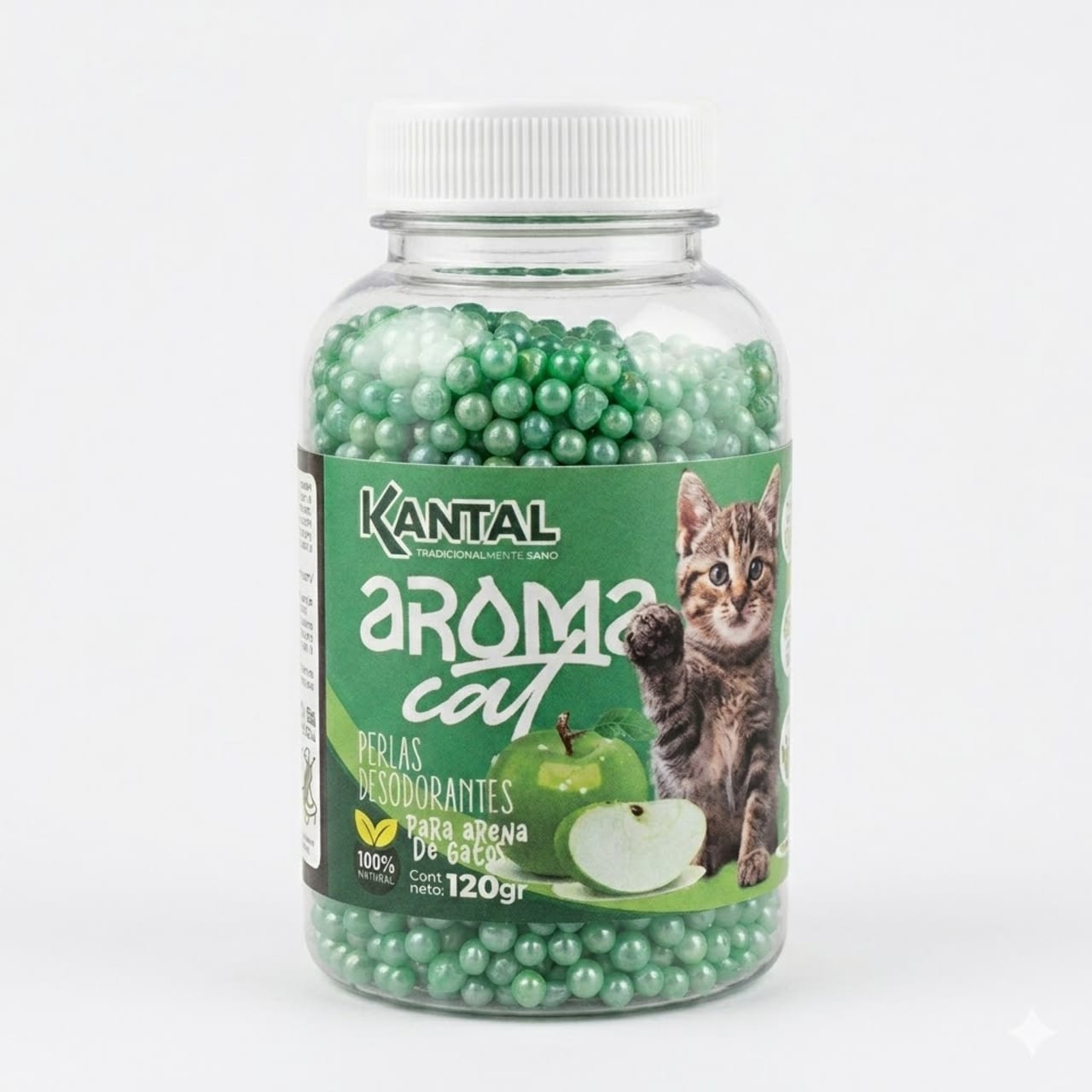 Perlas Desodorantes para Arena de Gatos con Aroma a Manzana 120 Gramos Control de Olores Potenciador de Frescura Fragancia Frutal Higiene Arenero.