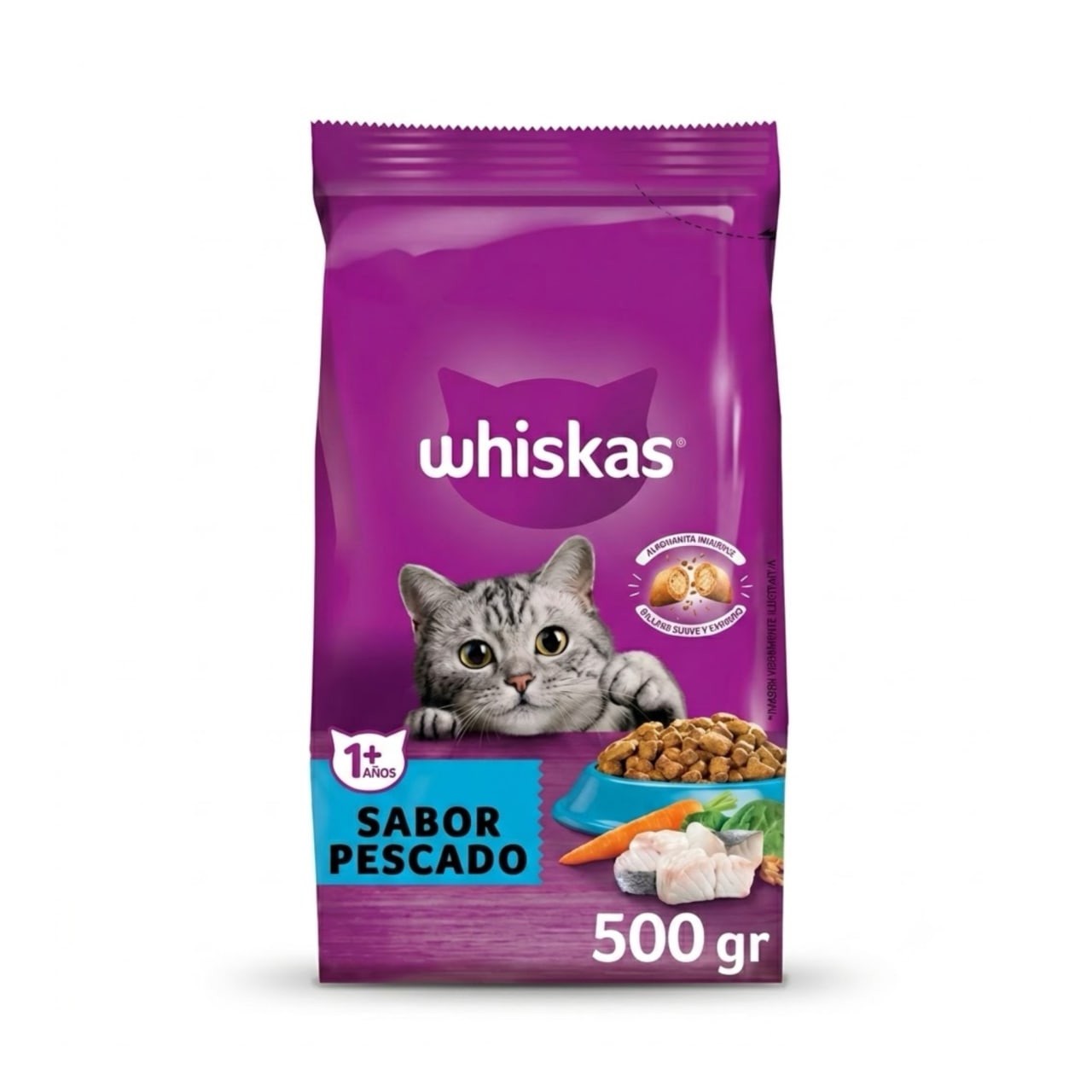 Whiskas 500 Gr Alimento Seco para Gatos Adultos Sabor Pescado Blanco